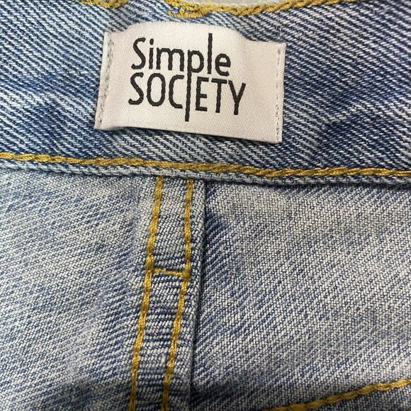 SIMPLE SOCIETY Denim Shorts Distressed Button Fly Raw Hem Y2K Womens 0 24 Blue - Picture 3 of 10